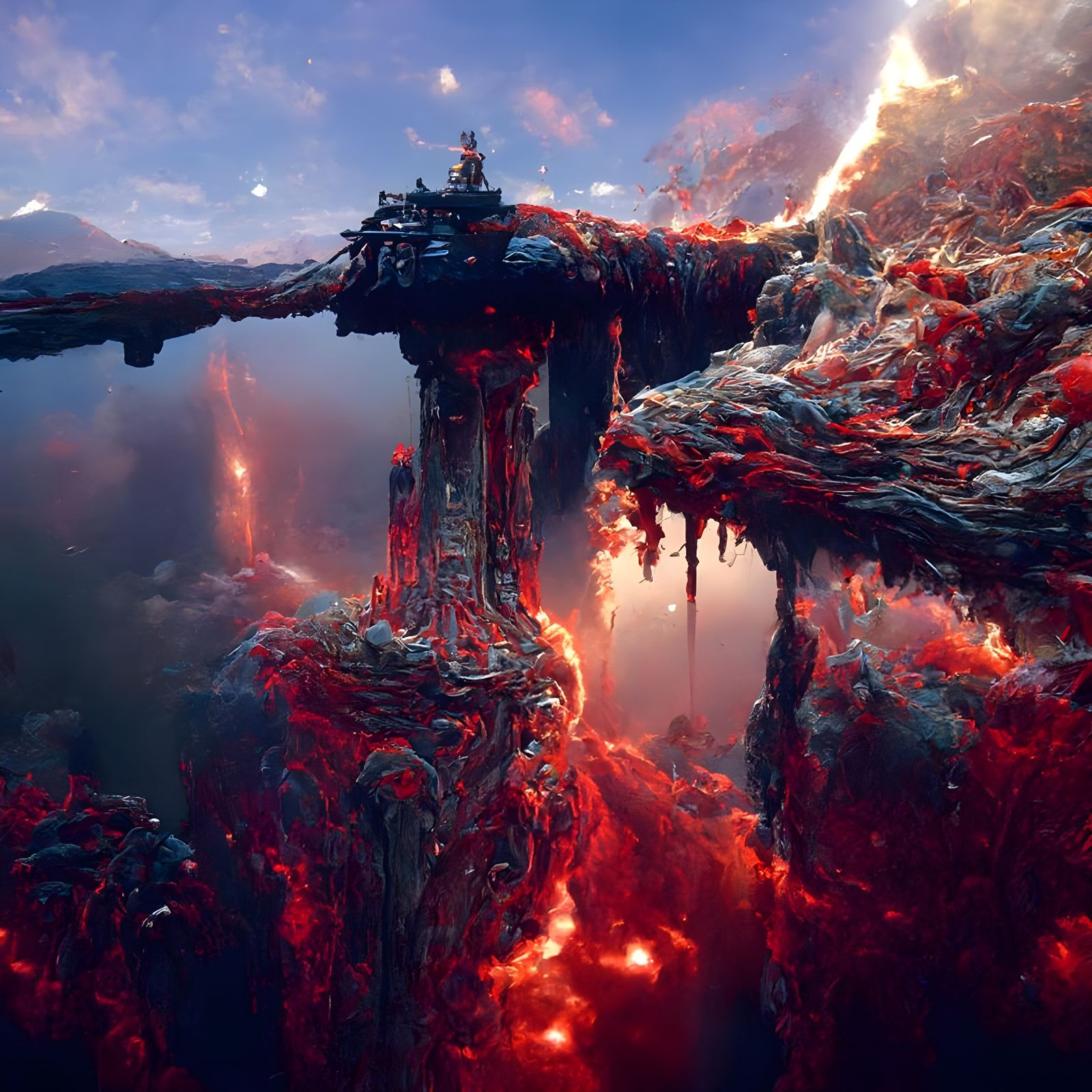 Tower in Magma Lake: Cinematic Biopunk Masterpiece