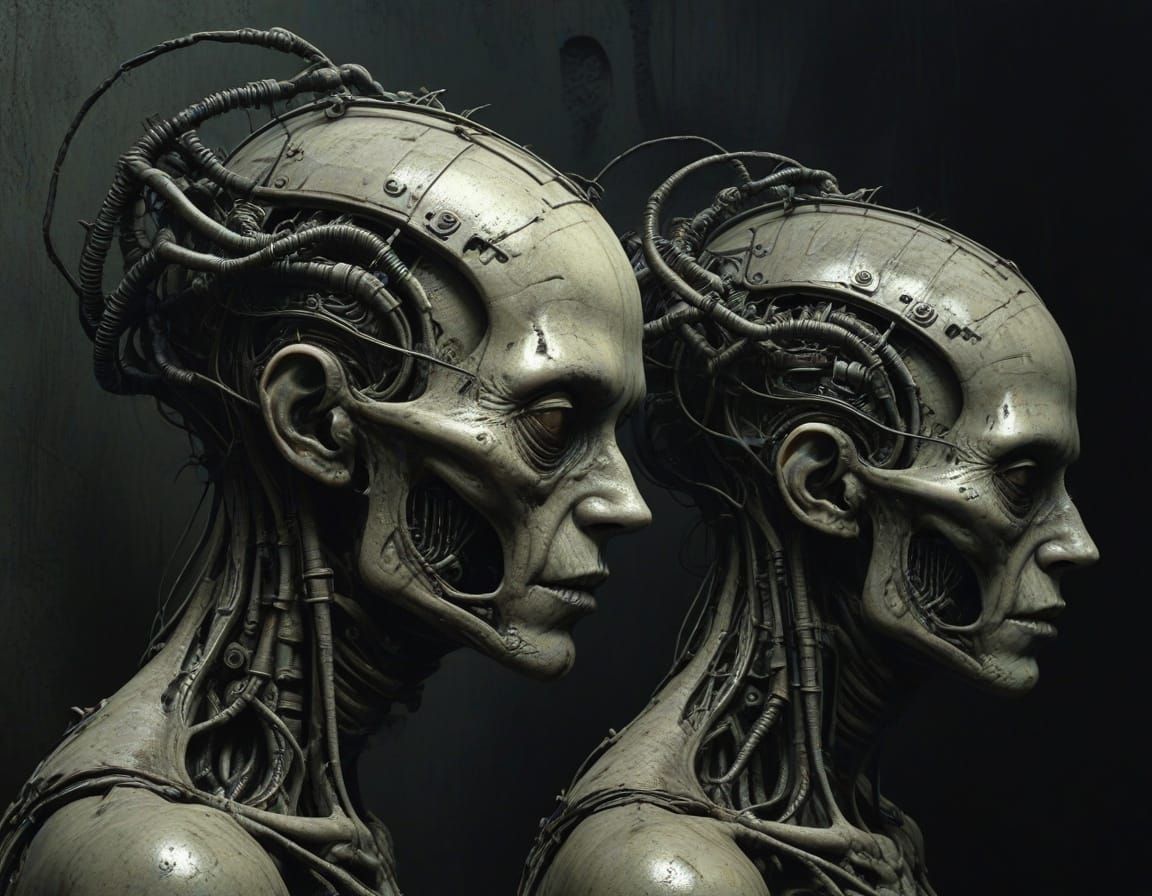 Biomechanical Horror Illustration in Dystopian Style