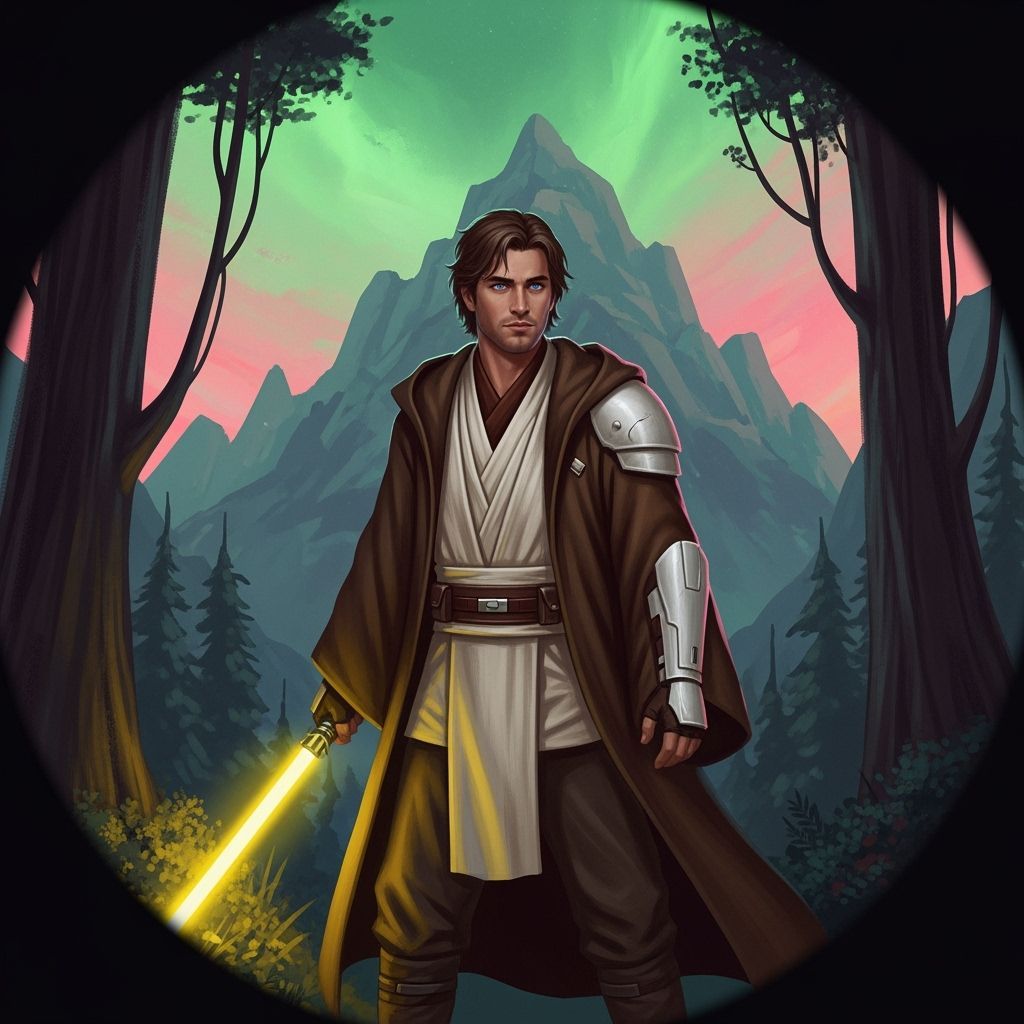 Jedi Knight at Forest Edge in Cinematic Style