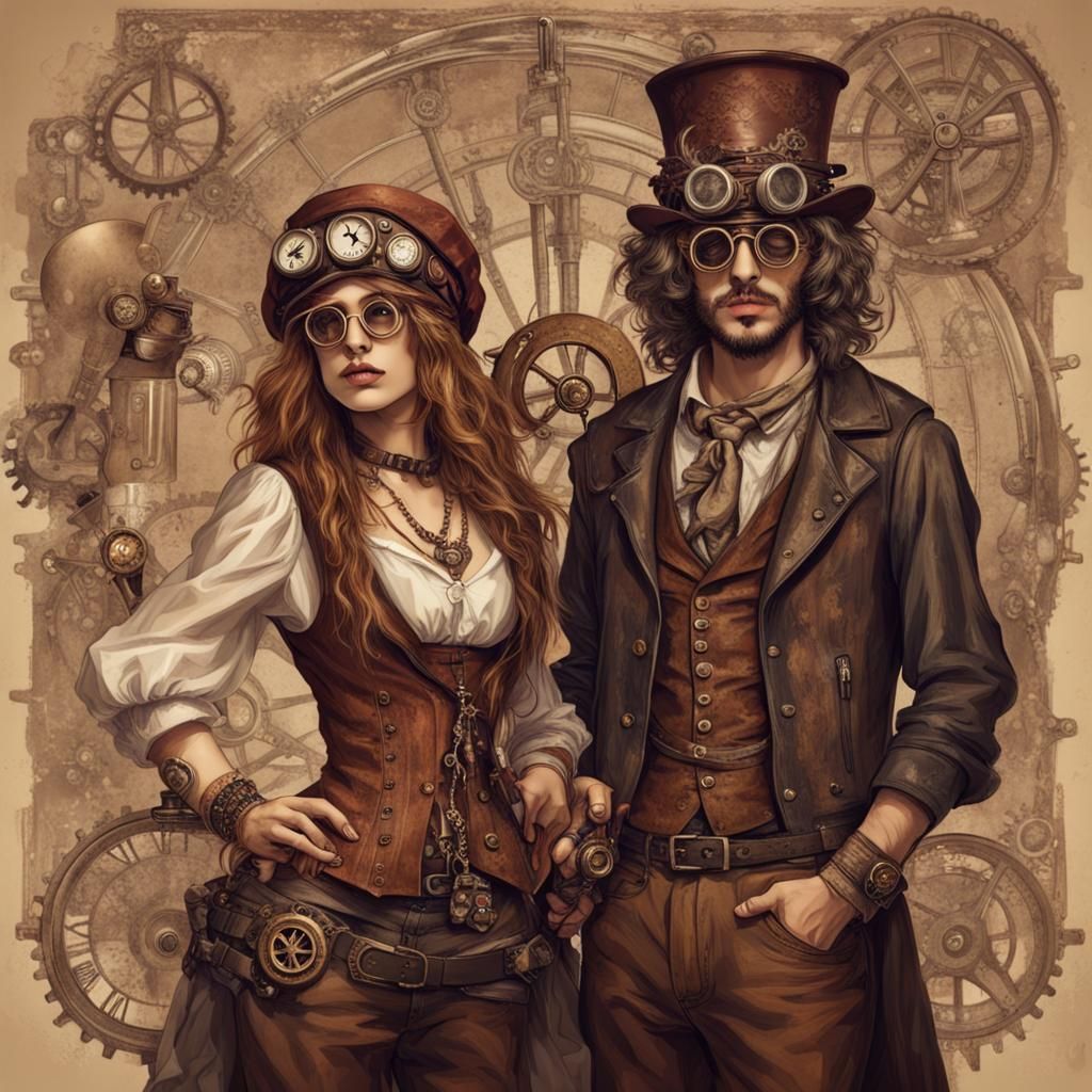 Steampunk Engine with Hippy Couple
