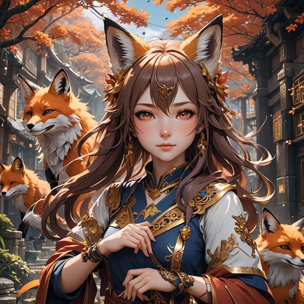 Anime Fox Girl with Smug Expression