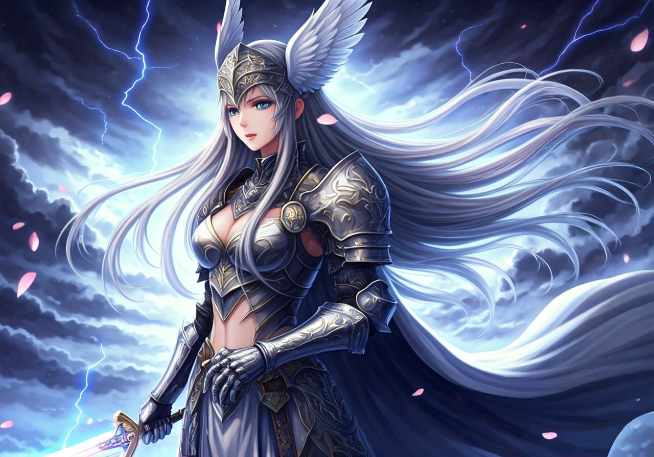 Anime Valkyrie with Glowing Sword in Epic Battle