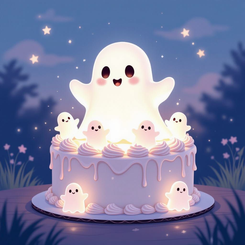 Adorable Ghost Birthday Cake with Ethereal Glow