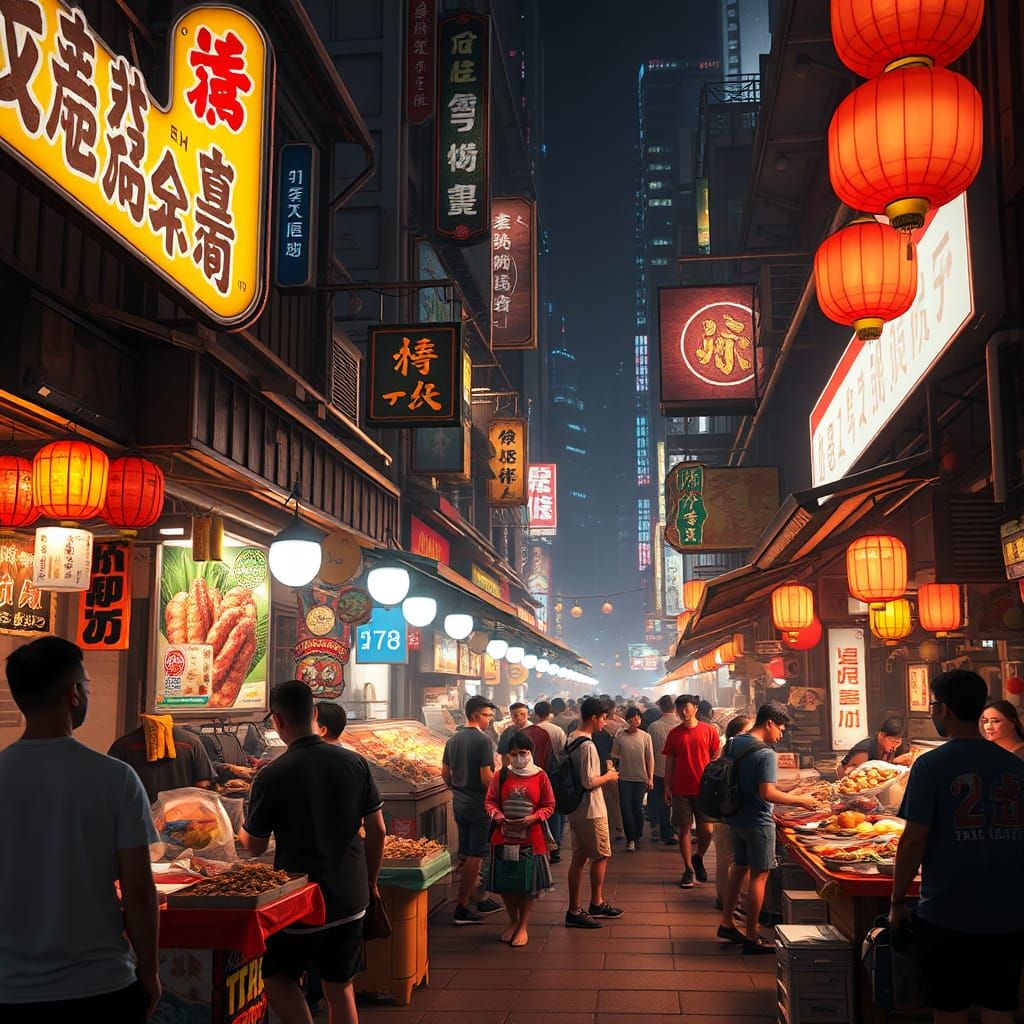 China Town Street Food in Anime Style