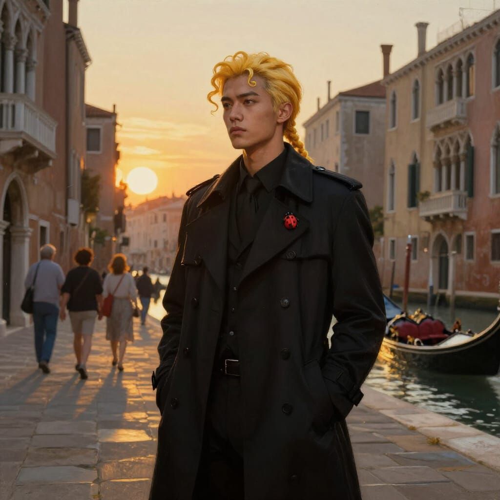 Man in Venice at Dusk, Hyperrealistic Digital Painting