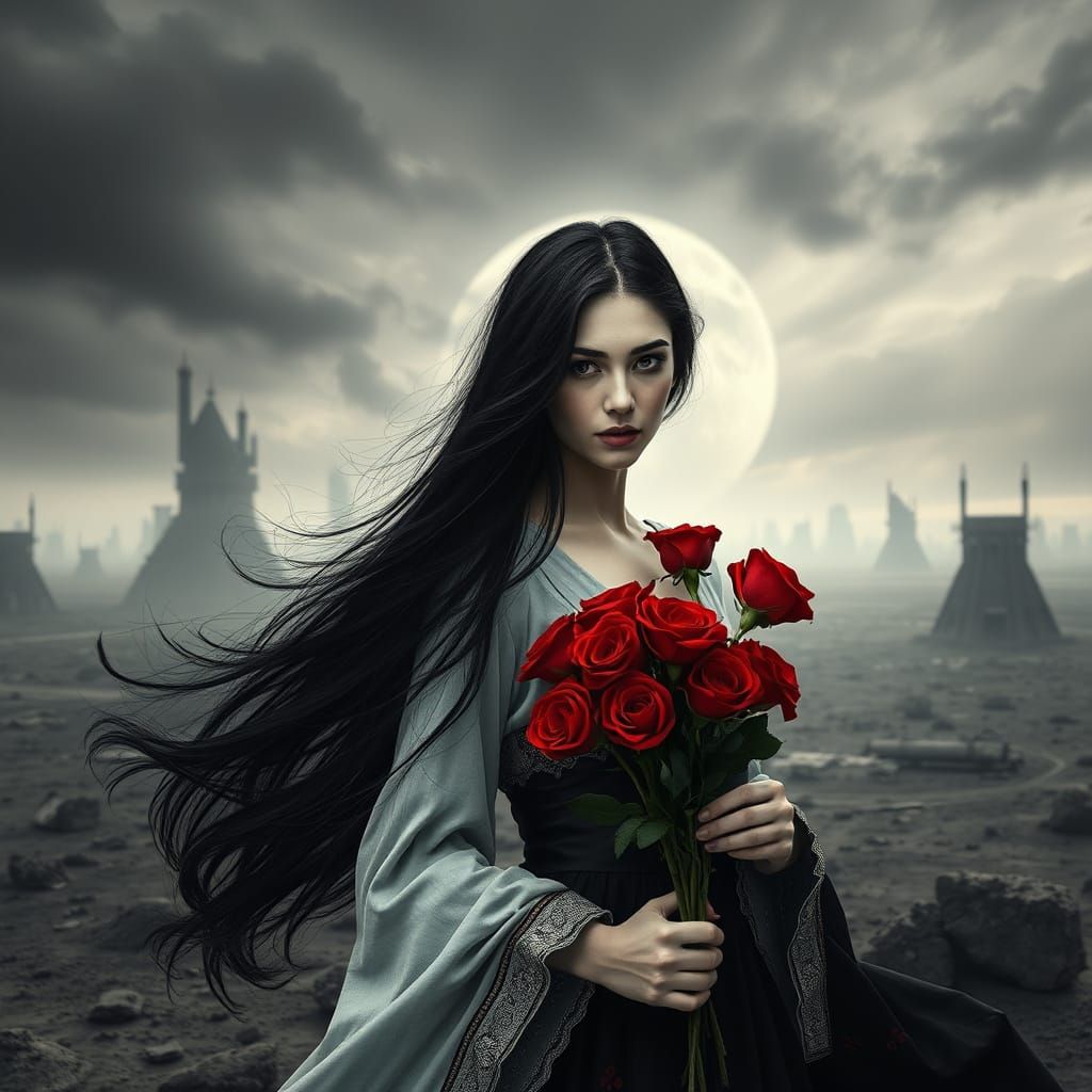 A captivating double exposure cinematic portrait featuring a...