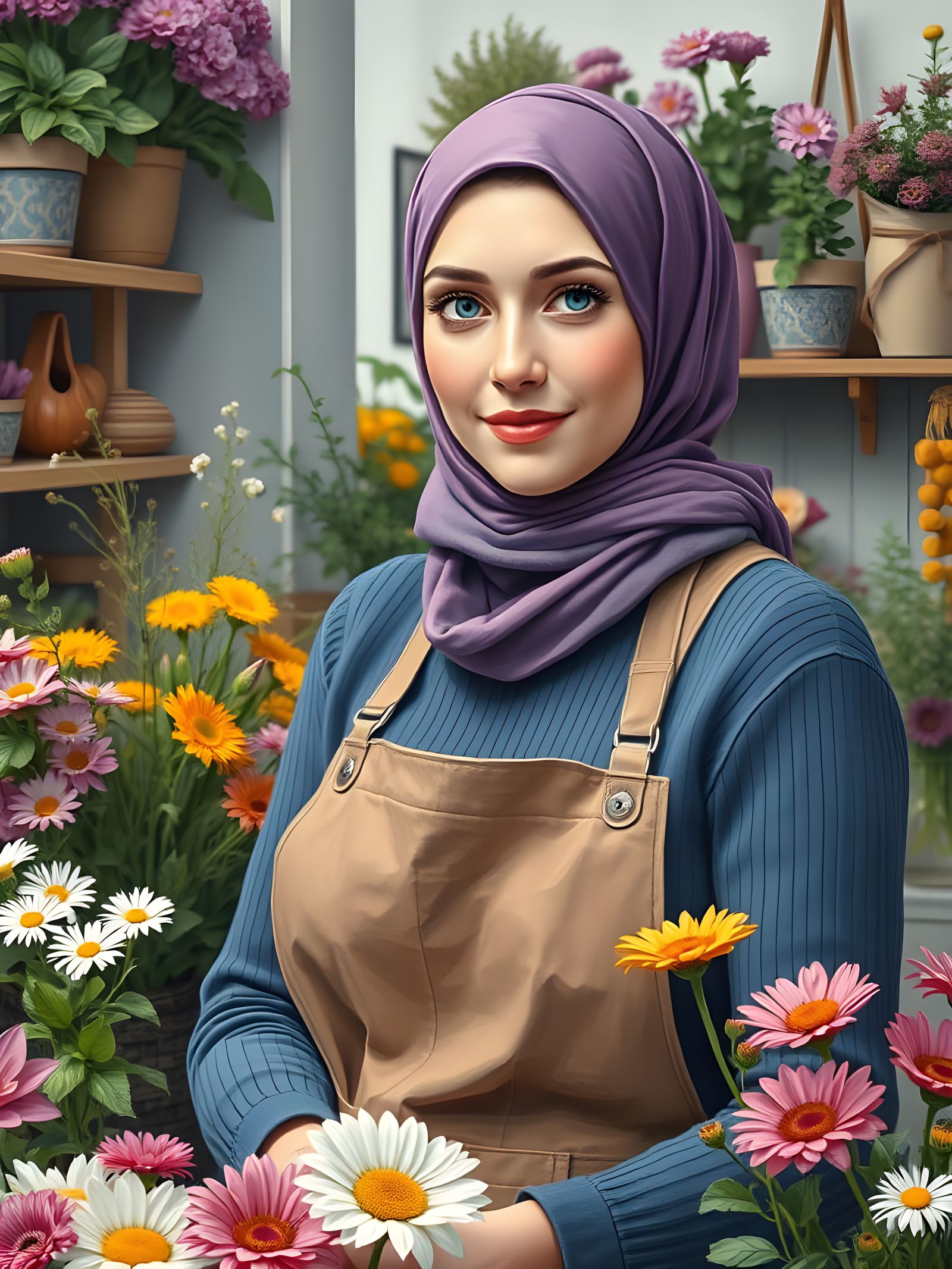 Swedish Hijabi Florist in Flower Shop Painting