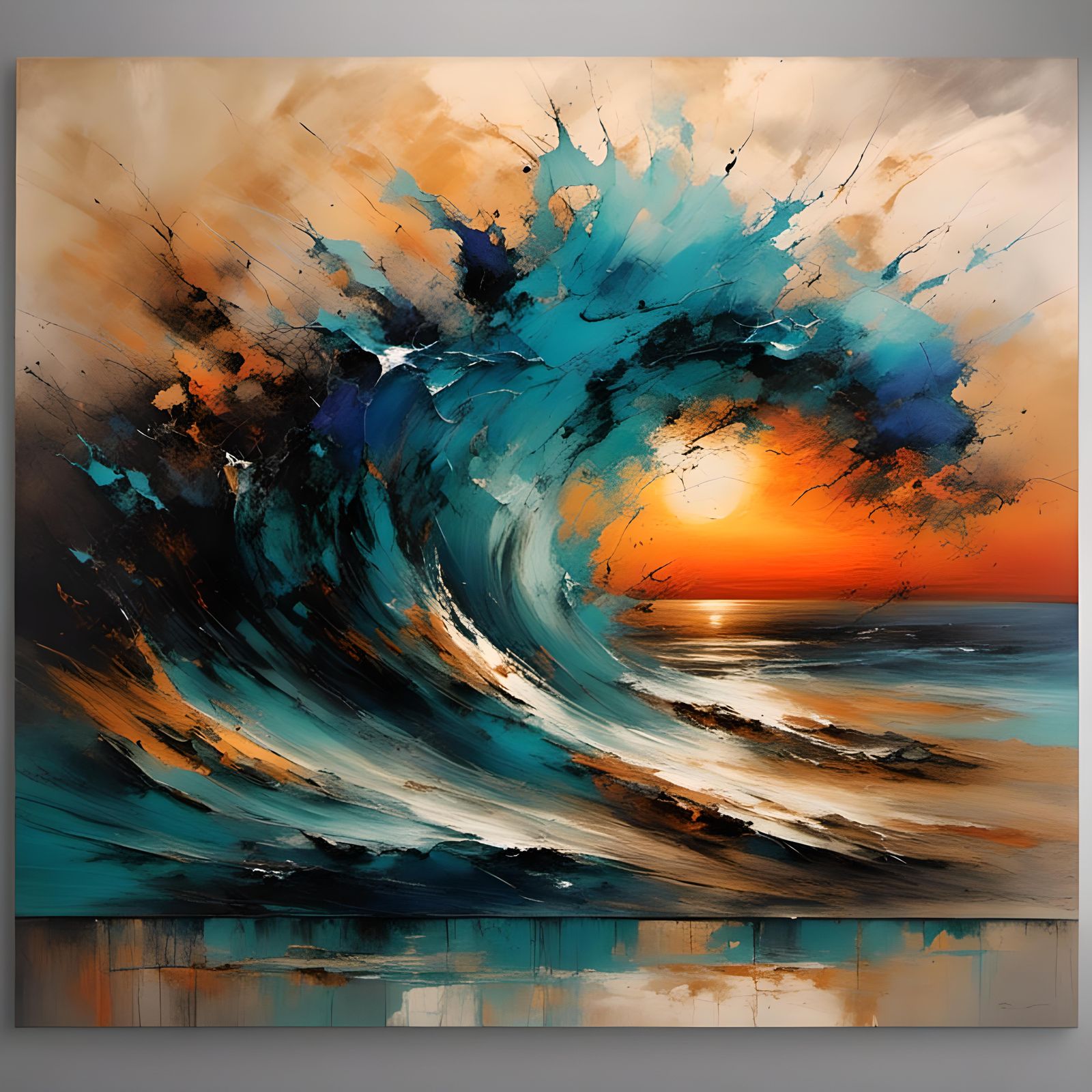 Abstract Oil Painting of Sunset Sea Waves