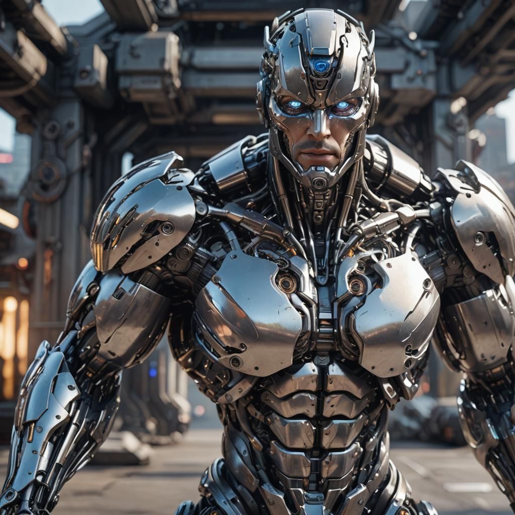 Biomechanical Muscle Hunk in Futuristic Sci-Fi
