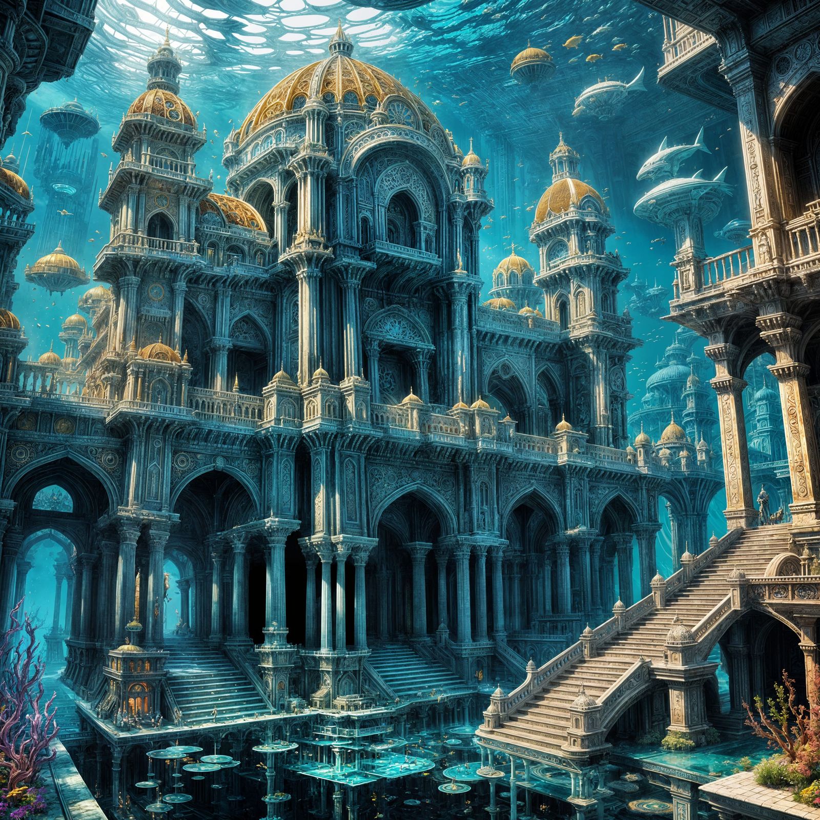 Colorful Sci-Fi Underwater Palace in 3D