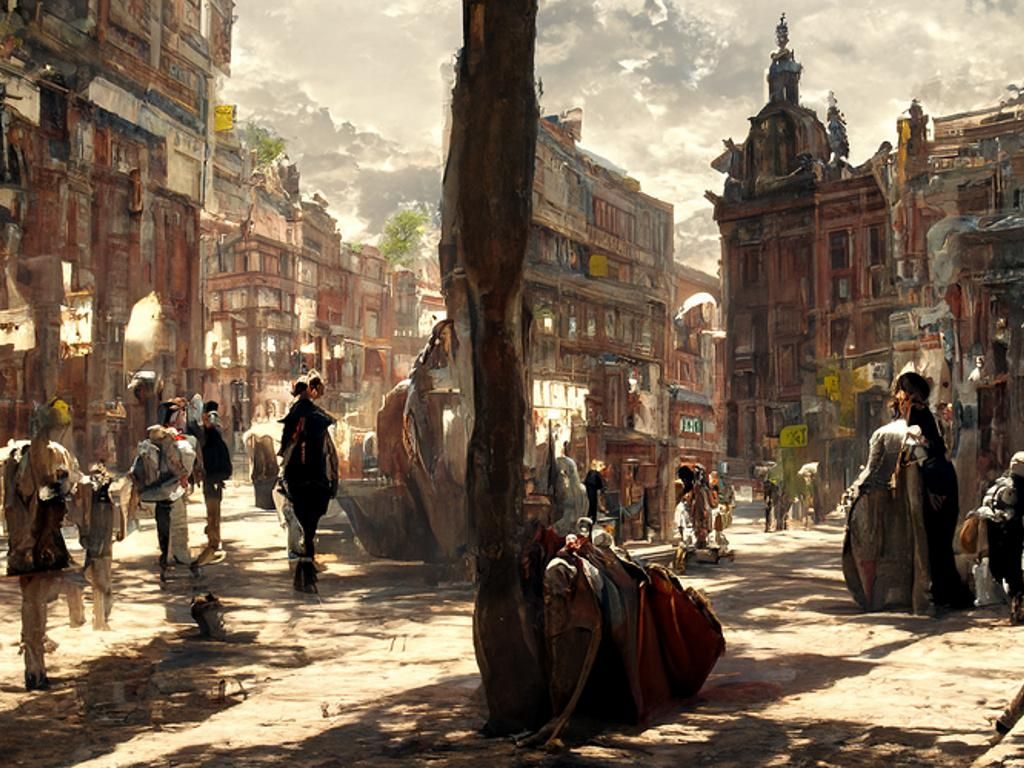 Birmingham Street Scene as Oil Painting