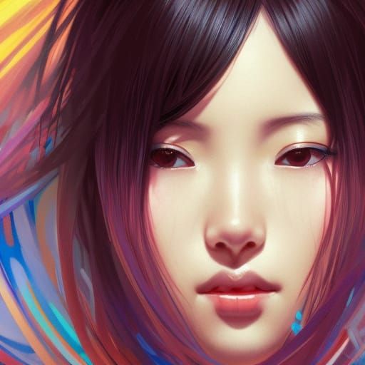 Japanese Girl Portrait with Origami Cranes