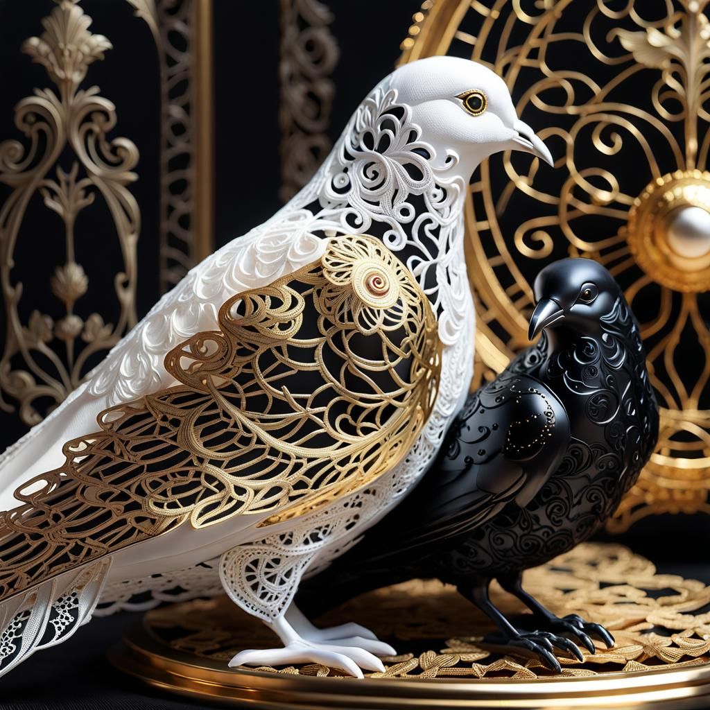 Lace Dove and Raven Guarding Victorian Cod