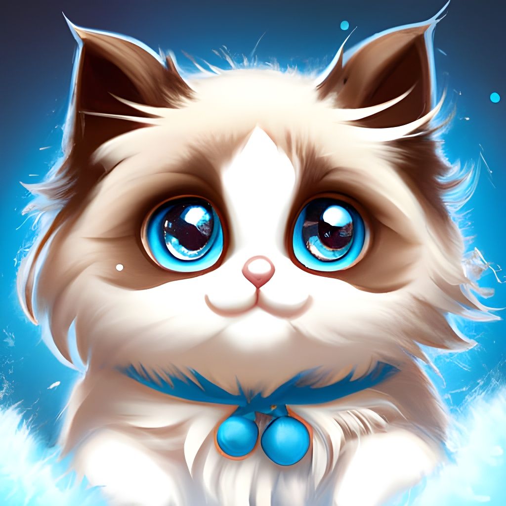 Chibi Ragdoll Kitten Portrait in Digital Illustration
