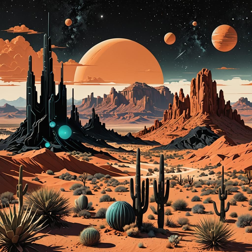 Abstract Retro-Futuristic Desert Art Collage