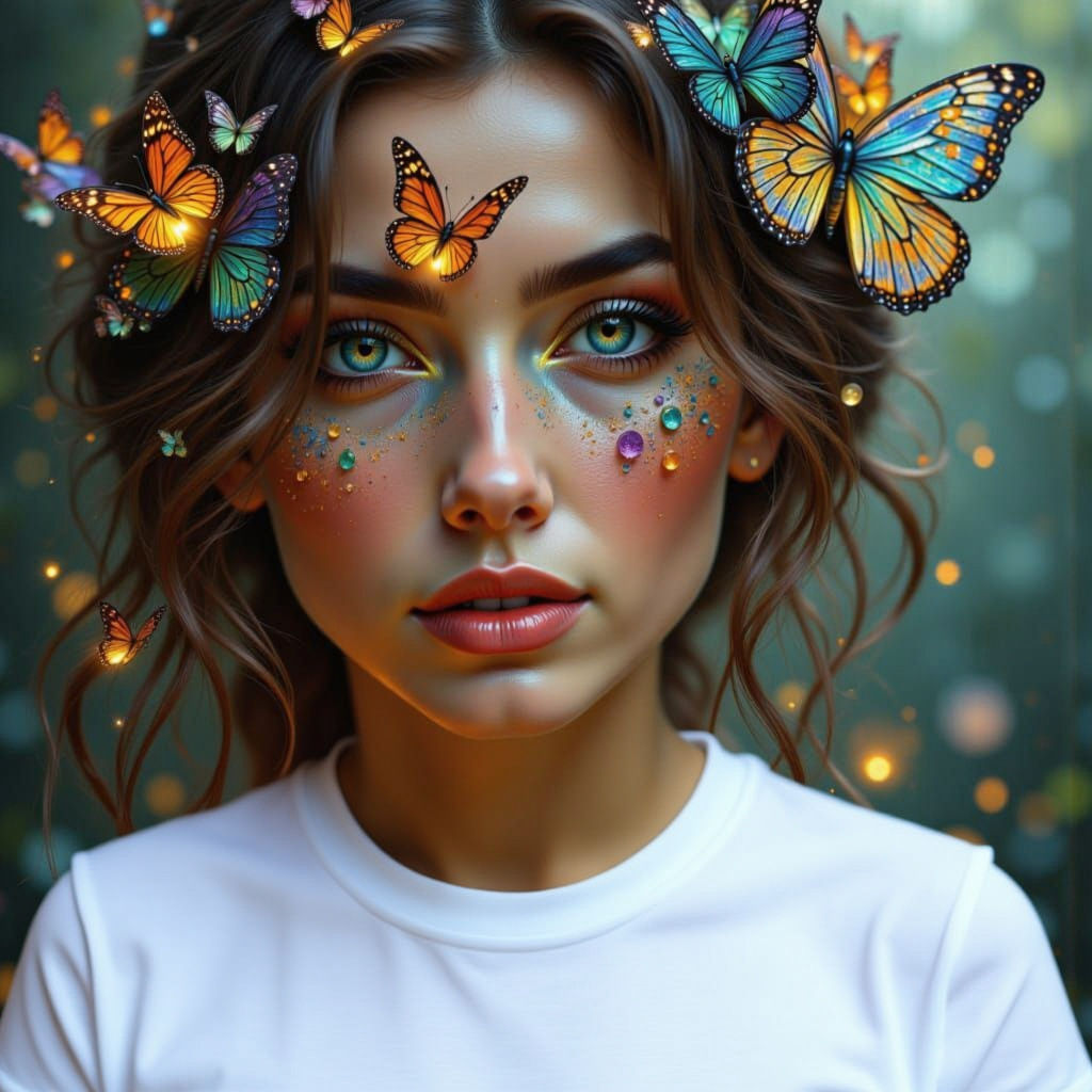 Butterfly Woman Portrait in Glass Art Style