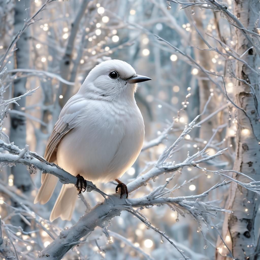 Ethereal White Songbird in Shimmering Forest