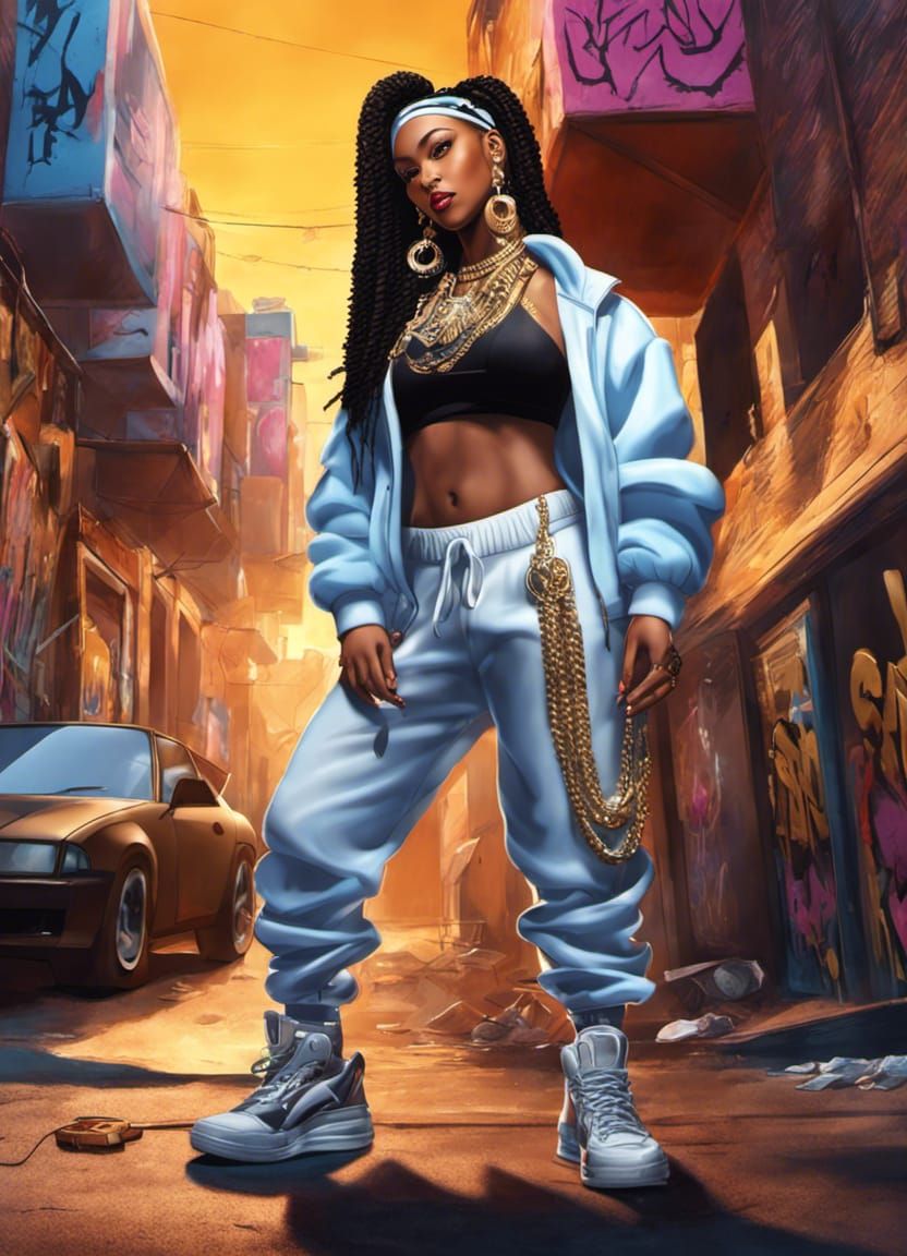 Female Rapper in Graffiti Alley: Digital Illustration