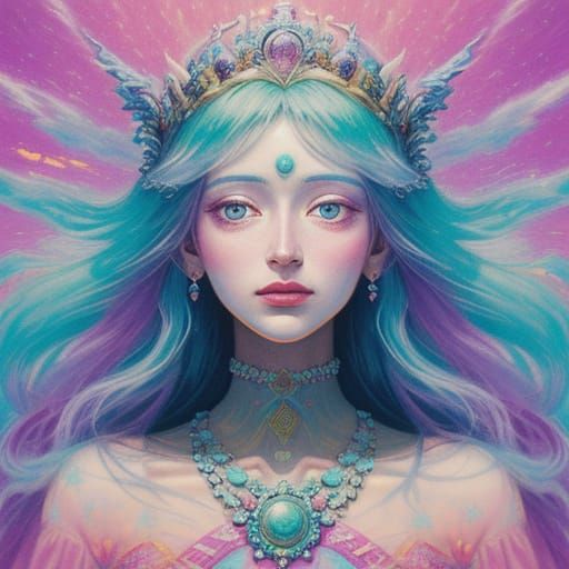 Glitched Pastel Portrait of a Divine Princess