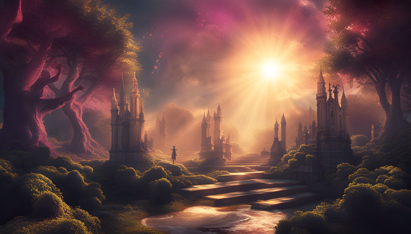 Surreal Dark Academia Landscape in Psychedelic Style