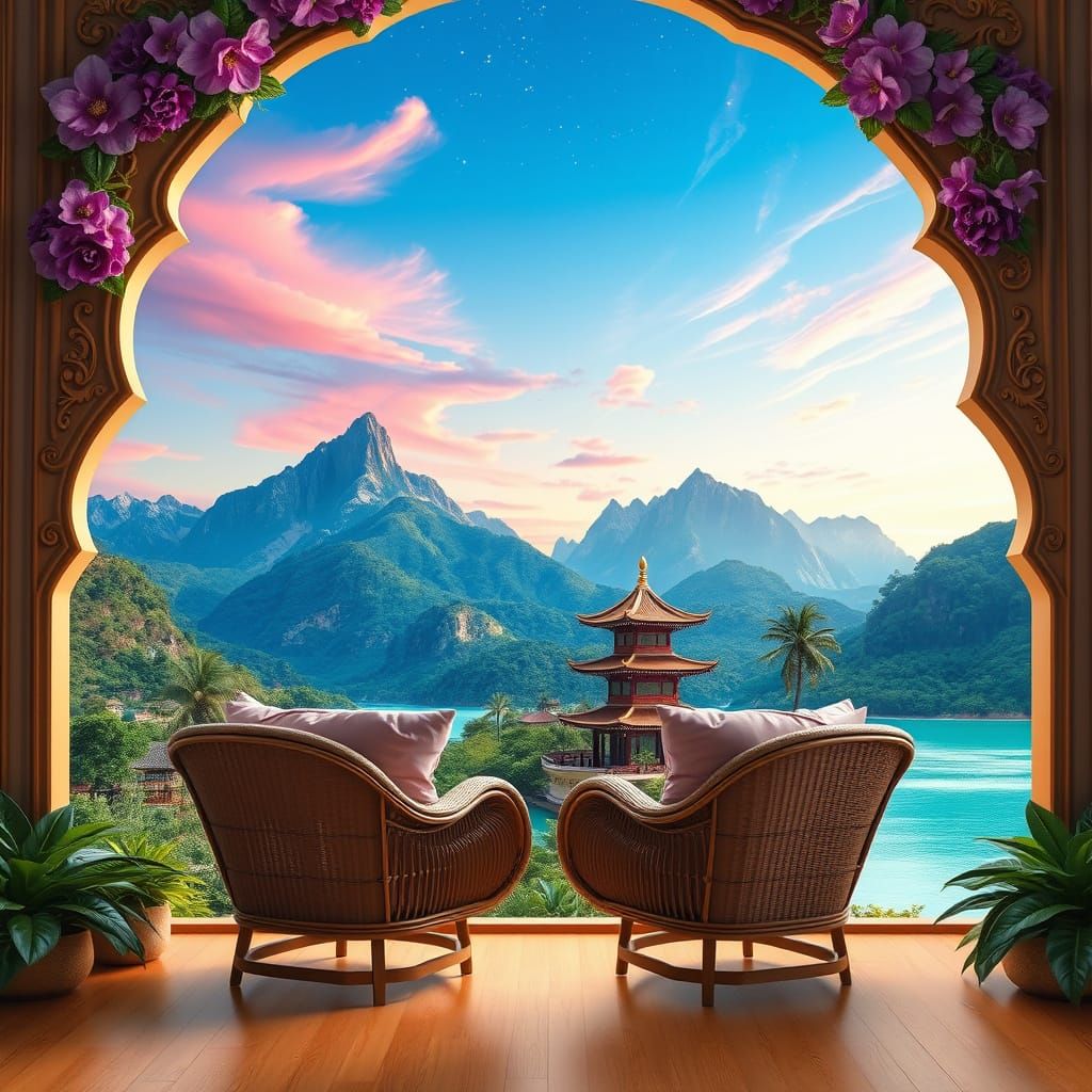 Surreal, Golden Archway Unfolds into Enchanting, Fantastical...