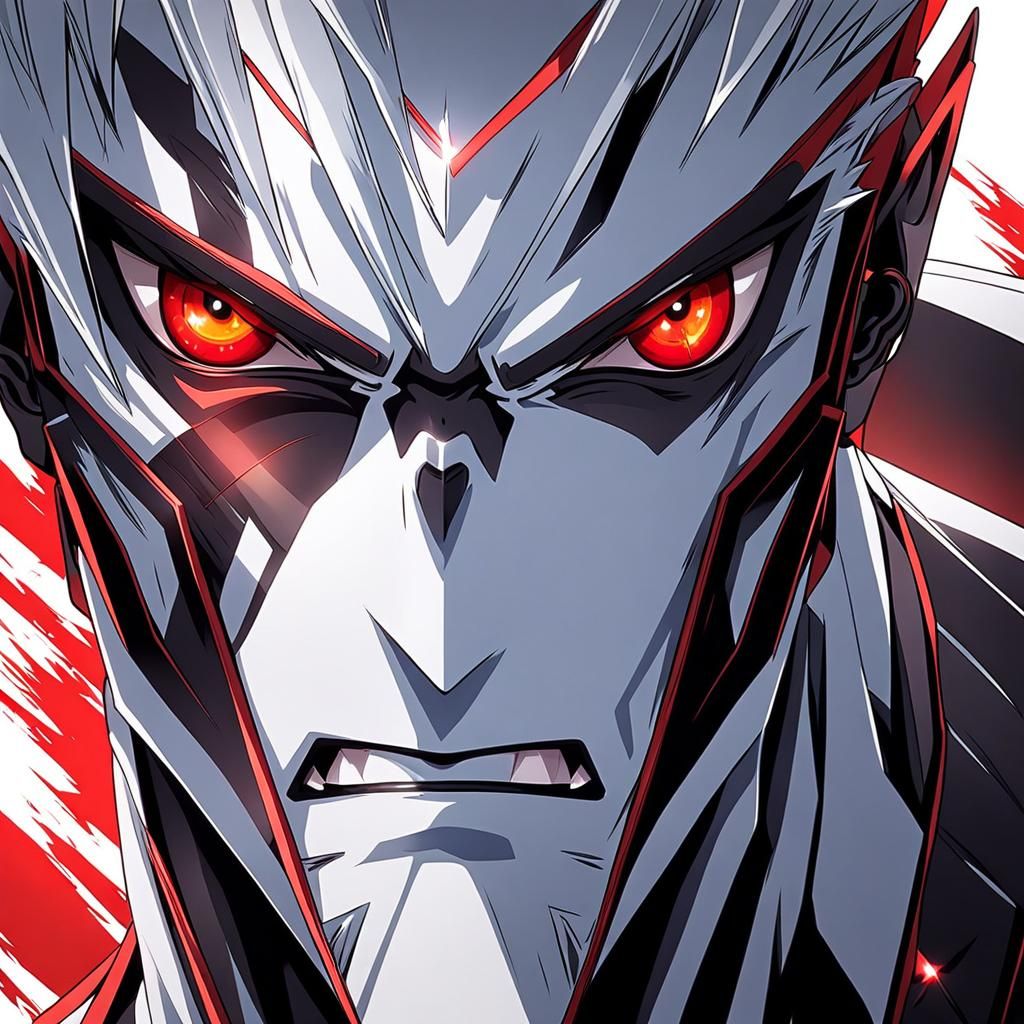 Anime Style Portrait: Man with Red and White Eyes