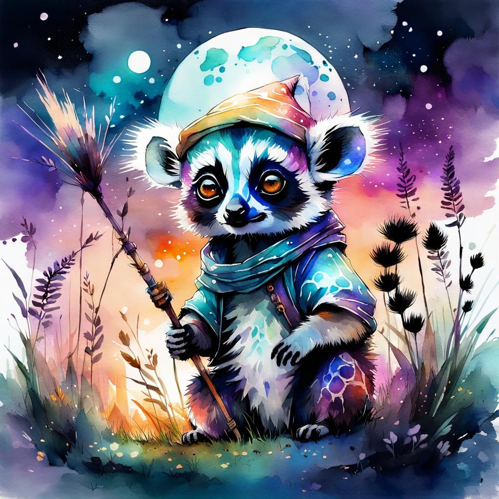 Chibi Lemur Wizards in Sci-Fi Meadow