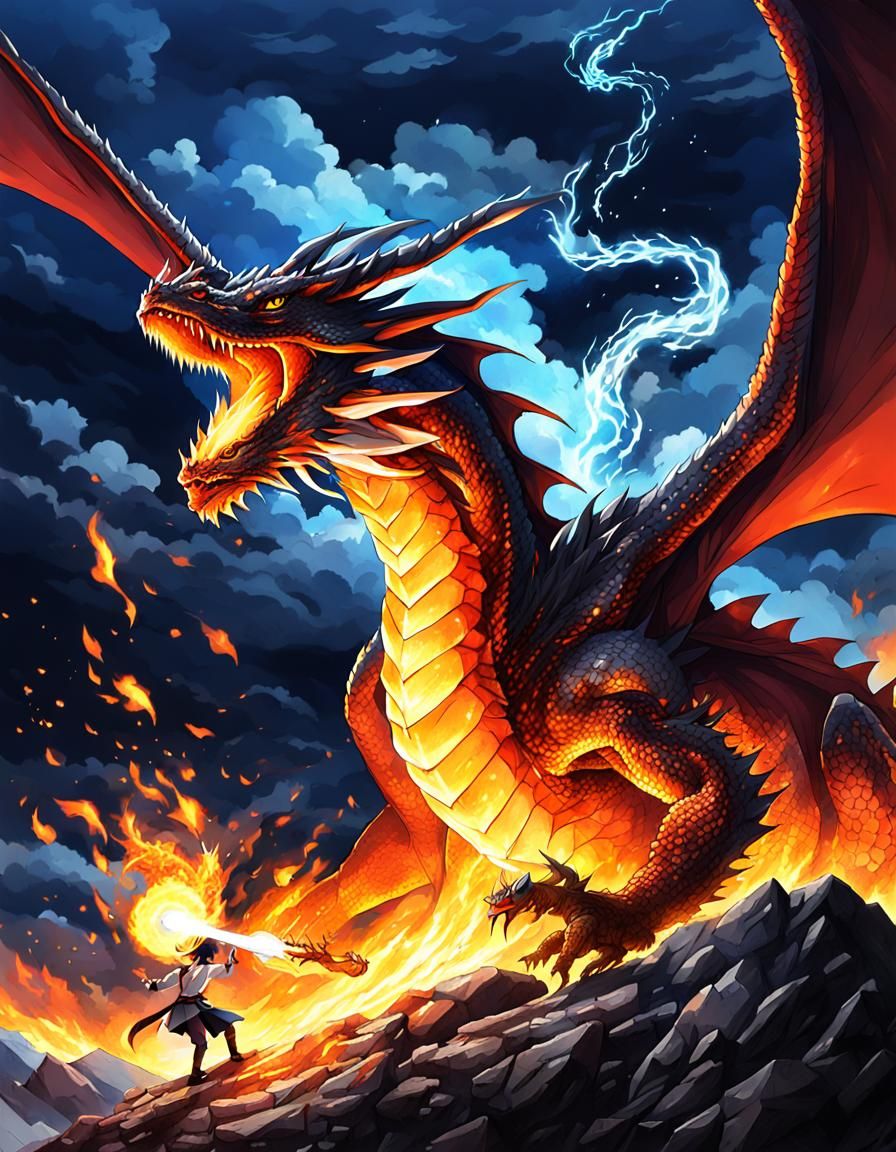 Anime Fire Dragon Unleashing Fiery Breath