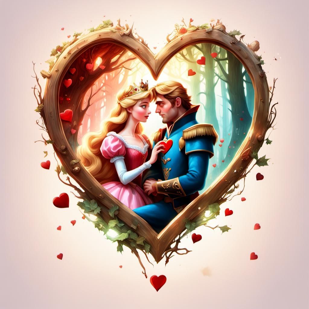 Heart-Shaped 3D Portrait of Princess Aurora and Prince