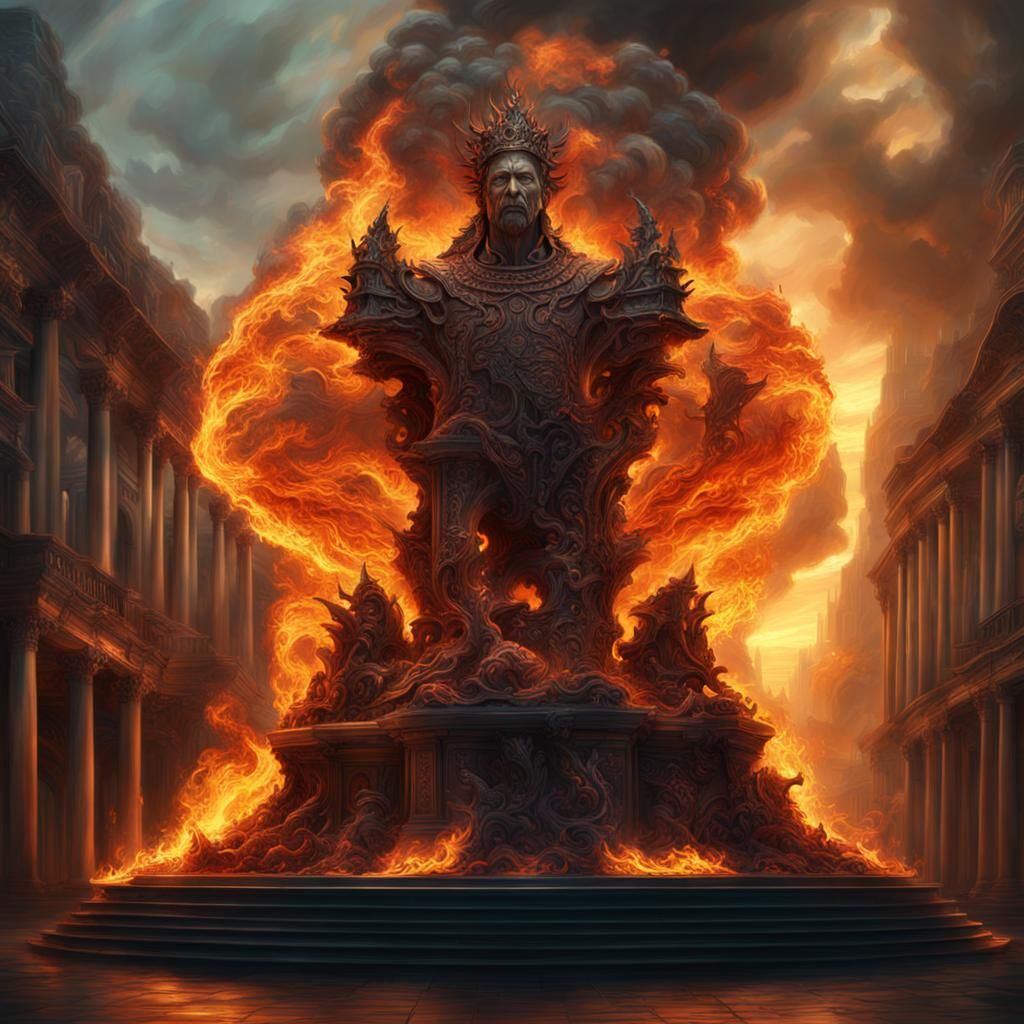 Flaming Sculpture: Epic Digital Matte Painting