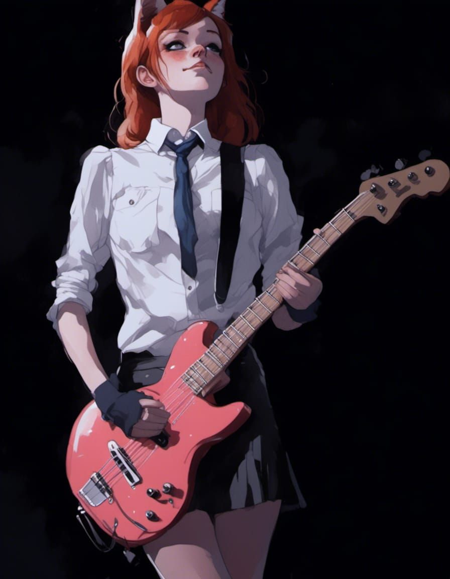 Fox-girl VIXEN Playing her bass guitar