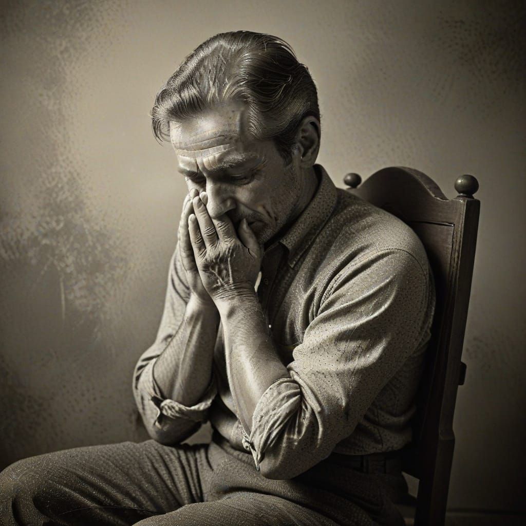 Melancholic Figure in Stipple Engraving Portrait