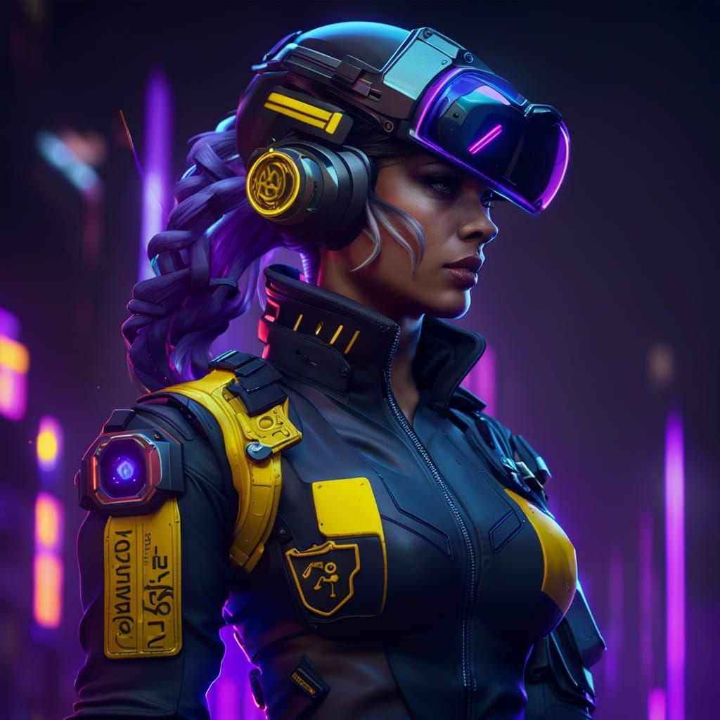 Cyberpunk Police Woman in Dark Fantasy Style