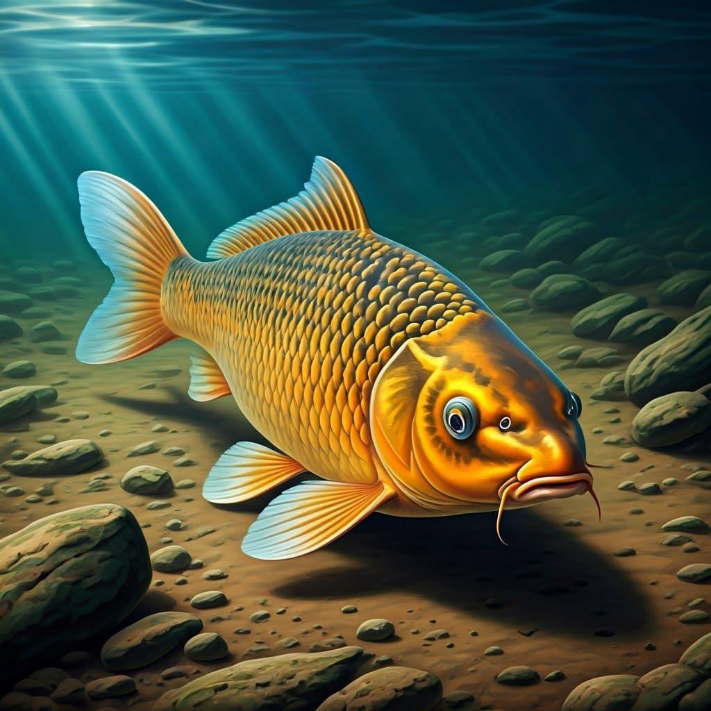Vibrant Matsuba Koi Carp in Underwater Clay Pond