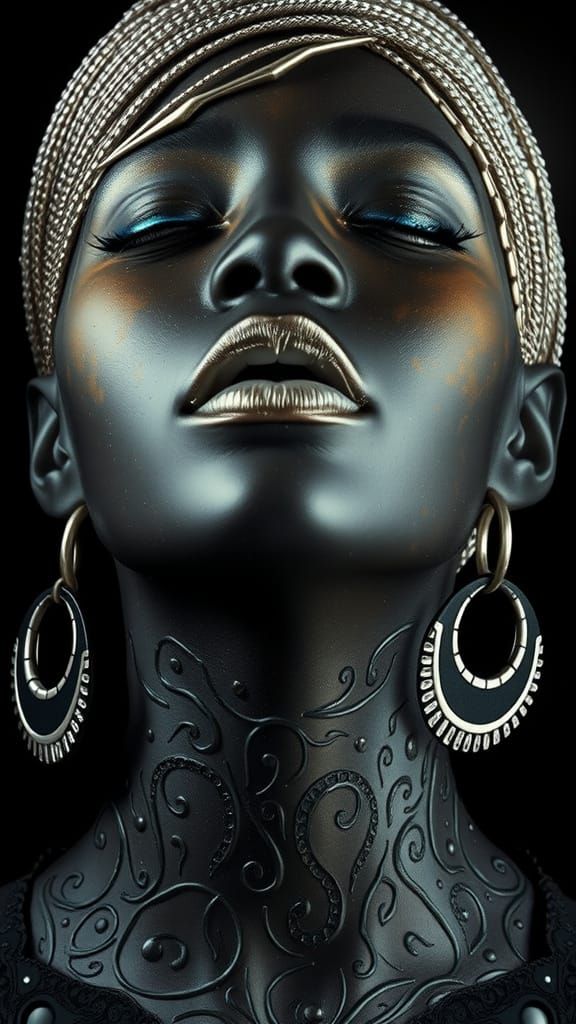 Metallic Portrait with Blue Eyeshadow and Circular Earrings