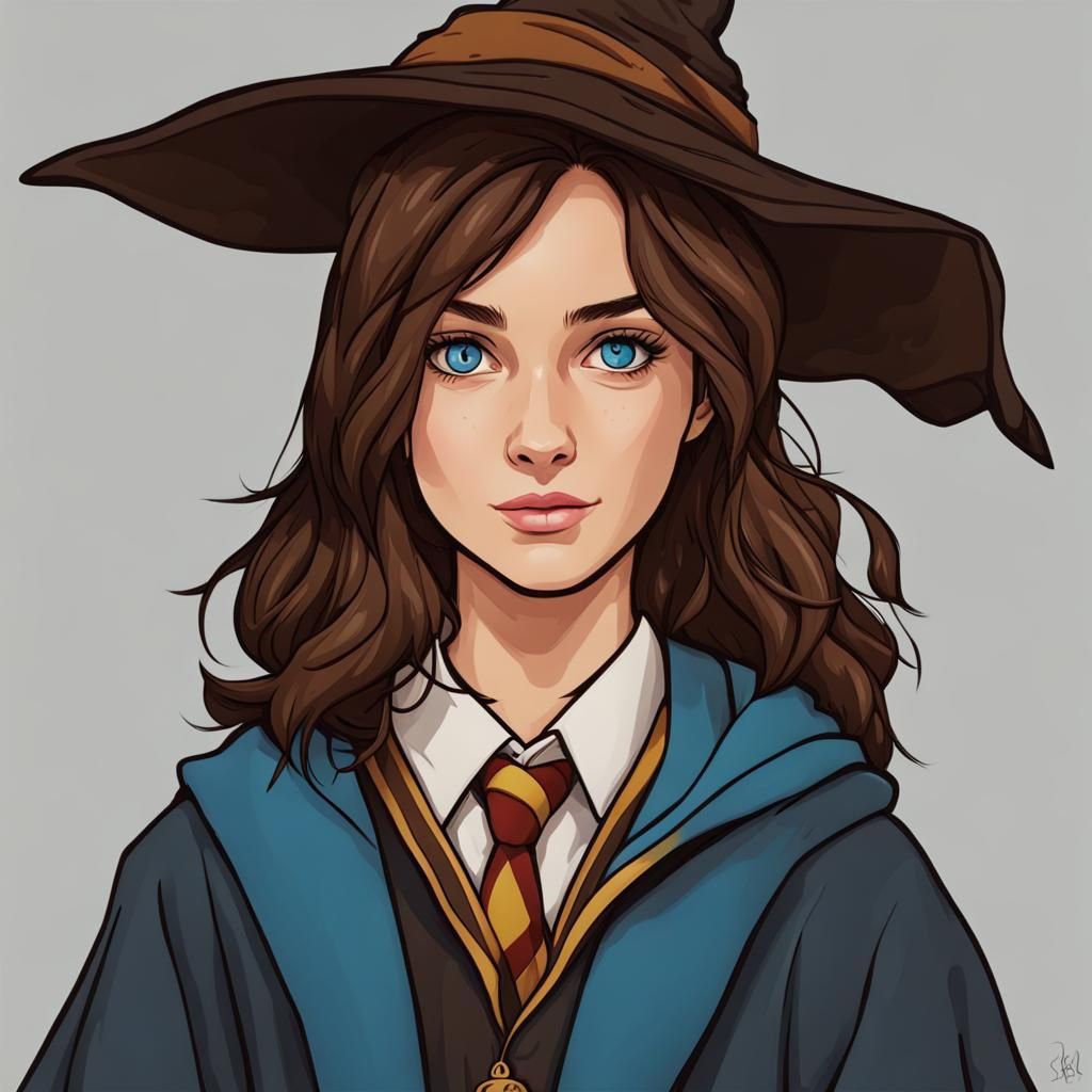 Girl with Brown Hair and Blue Eyes at Hogwarts