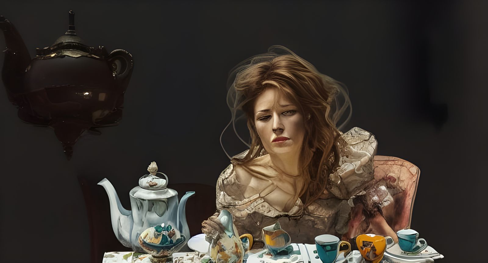 Beautiful Woman Having Tea in Cafe, Photorealistic Portrait