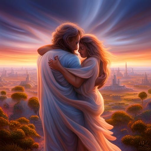 Psychedelic Group Hug in Photorealistic Style