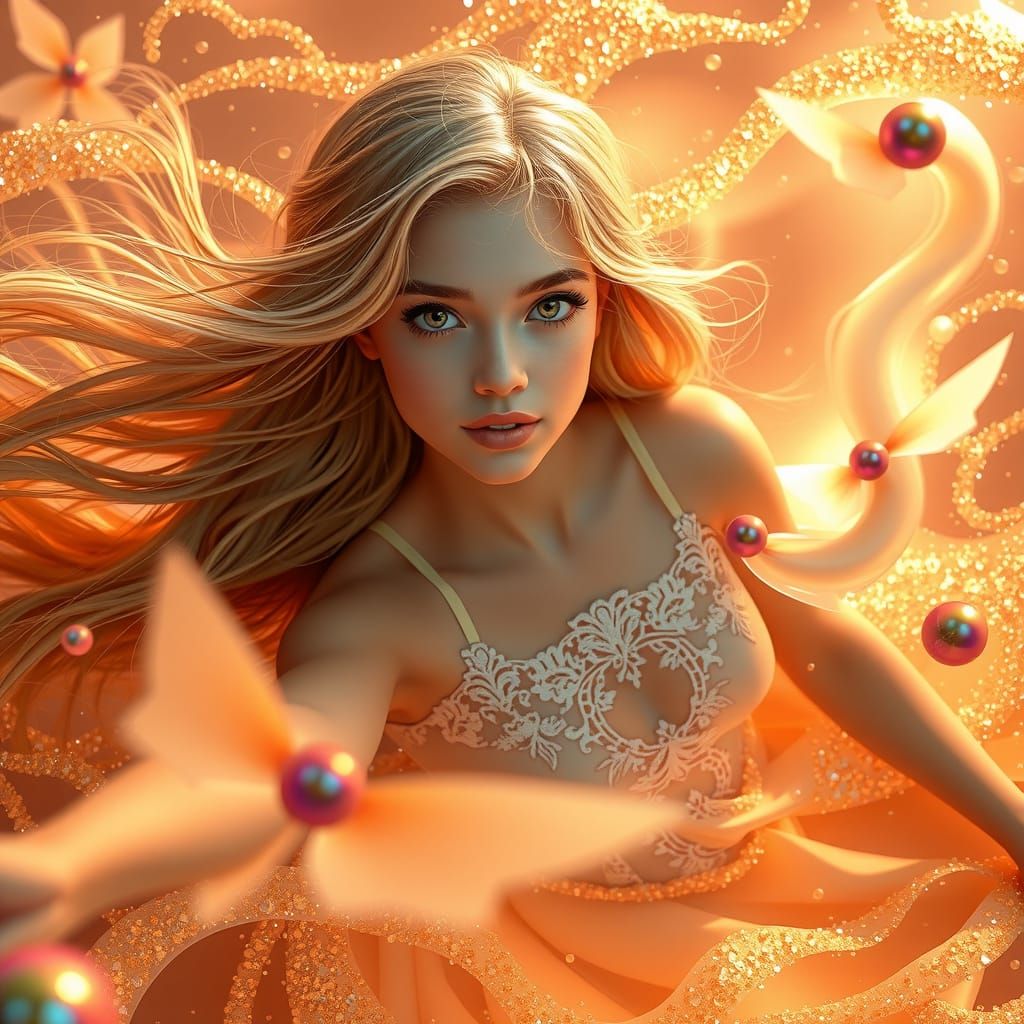 Floating Woman in Soda Ocean: Digital Art