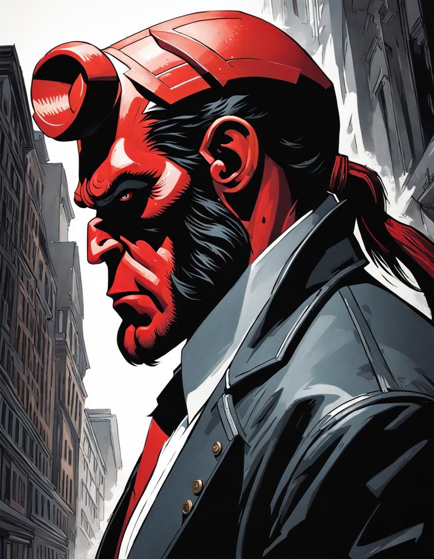 Hellboy Portrait in Hyperdetailed Digital Art