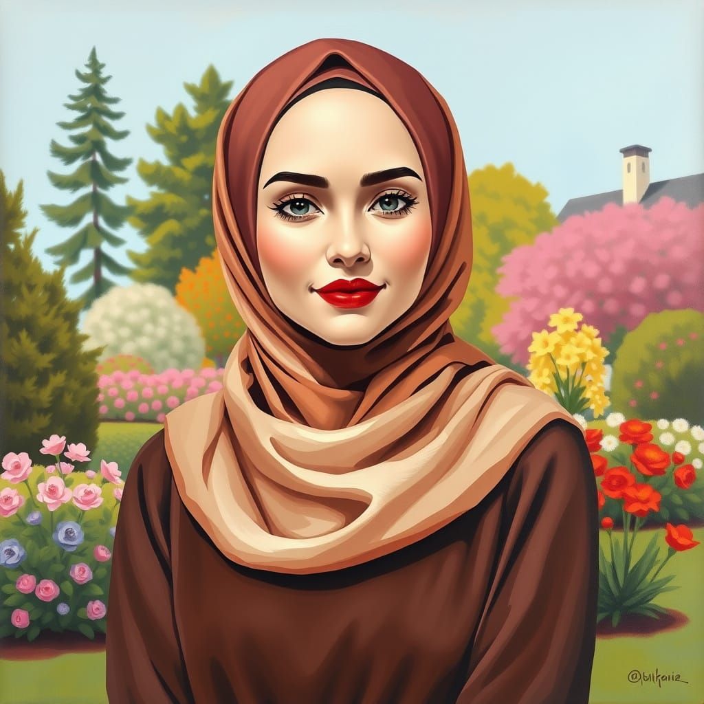 Modern Oil Painting: Finnish Woman in Hijab