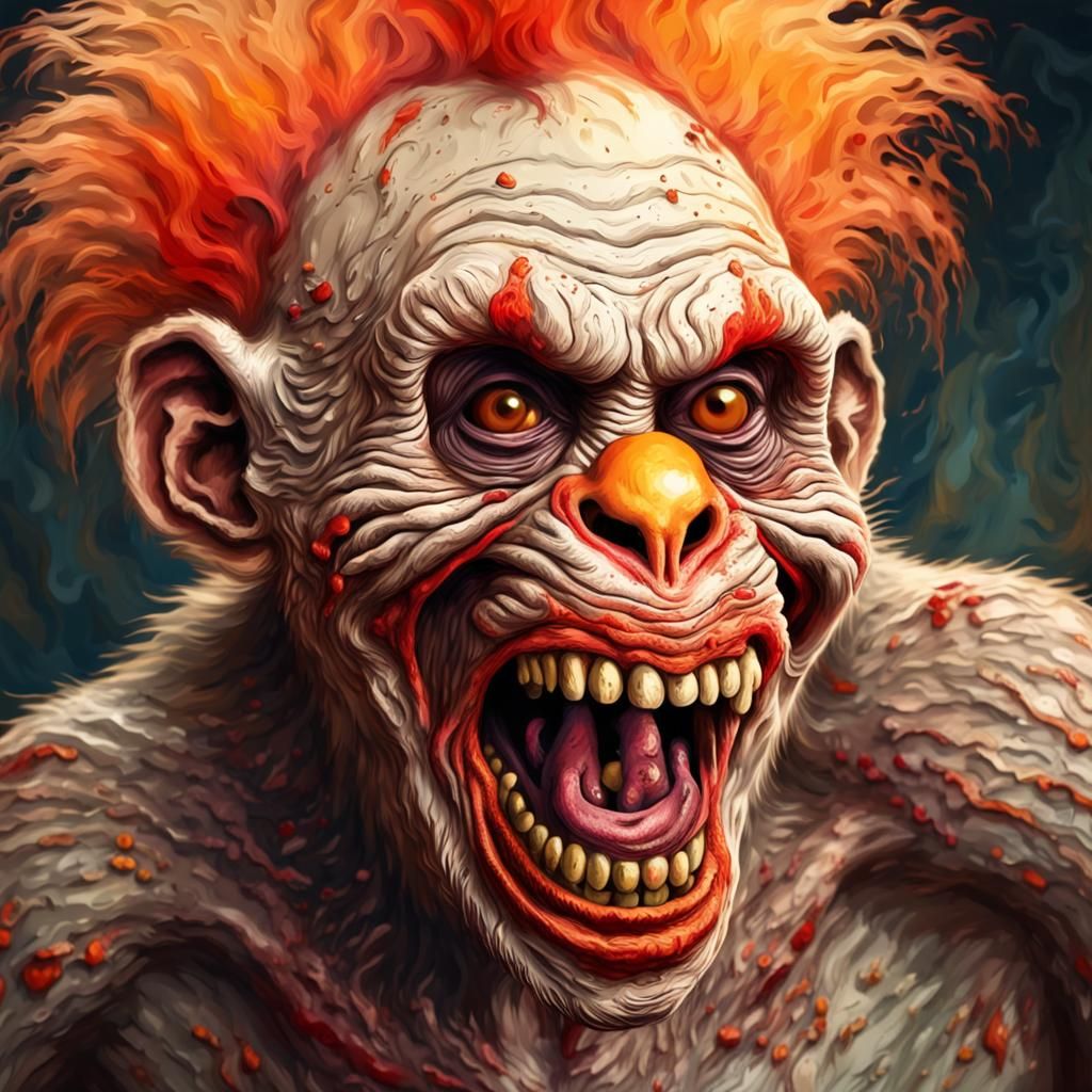 Maniacal Zombie Monkey Clown in Impasto Style