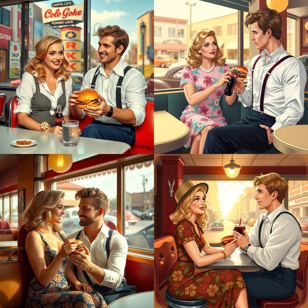 Vintage Couple Enjoying a Classic Diner Moment