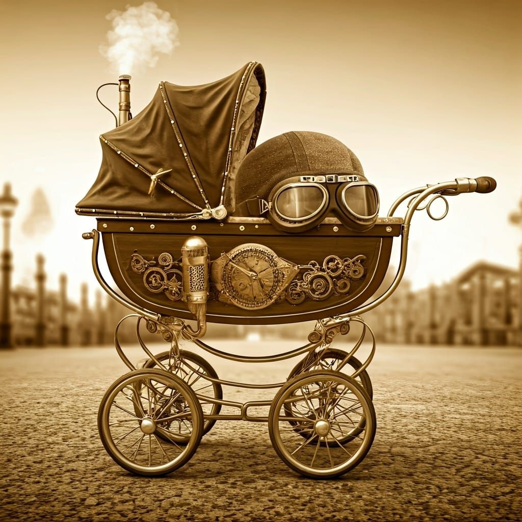Steampunk Baby Stroller with Clockwork Gears