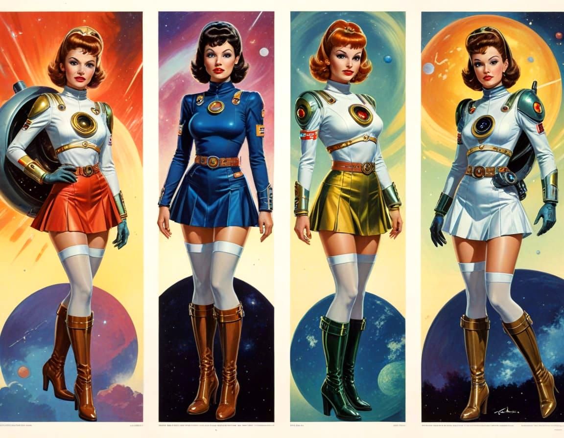 Retro-Futuristic Space Cadet Pinup in Atompunk Style