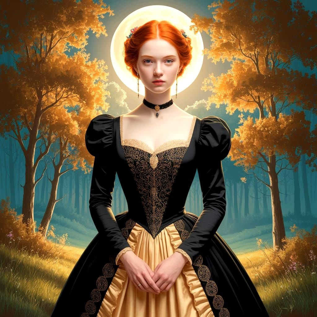 Redhead in Victorian Dress, Oil Painting Style