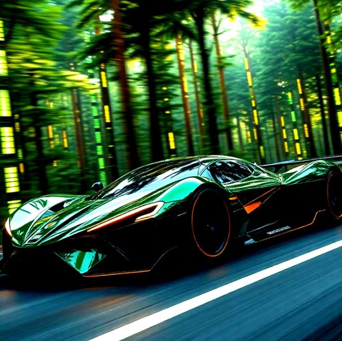 Futuristic Solar Supercar Races Through Forest Highway