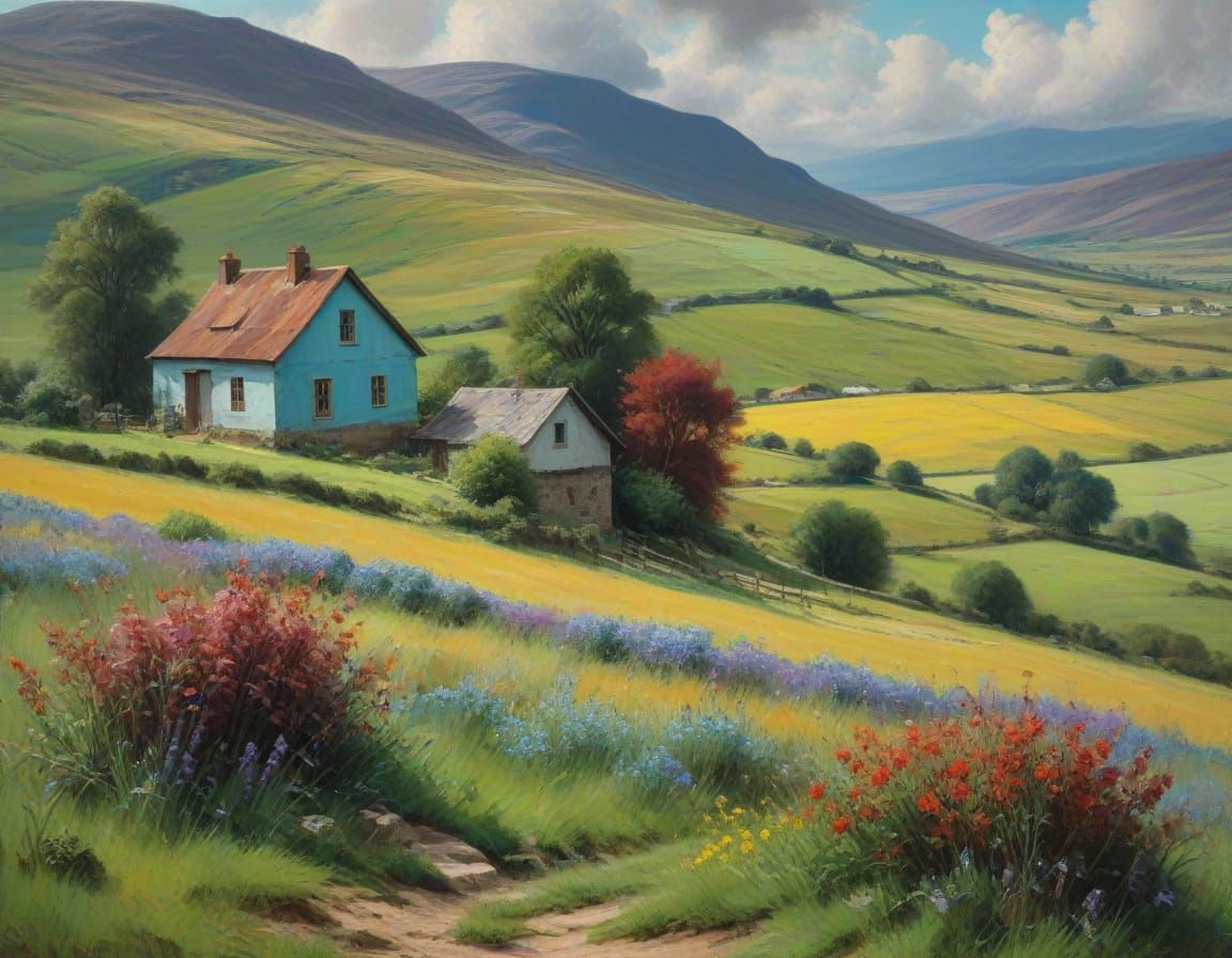 Idyllic Constable-Inspired Landscape with Tetradic Colors