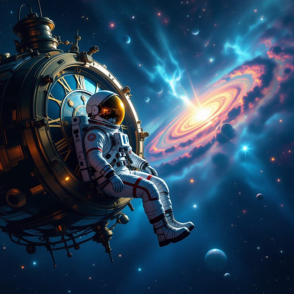 Steampunk Spaceship: Astronaut Adrift in the Void