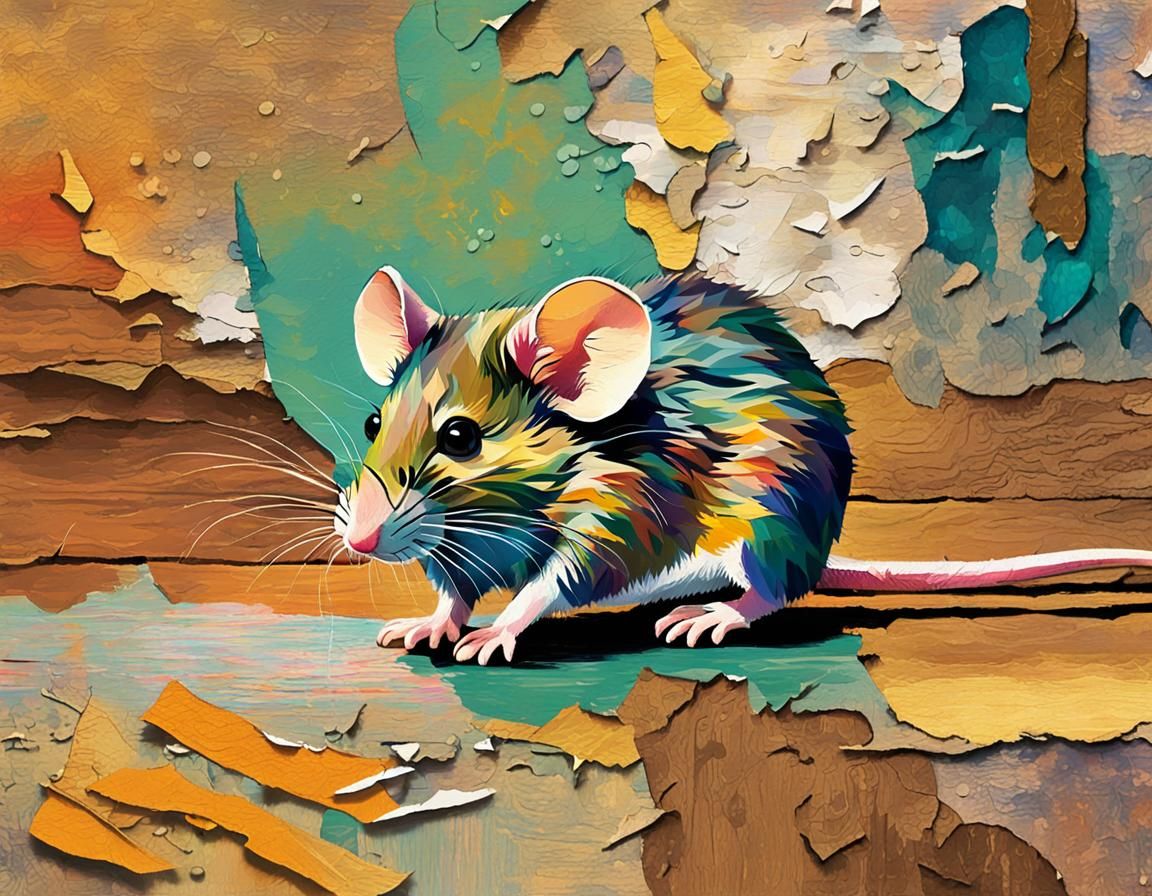 Expressive Mouse Collage in Fauvist Art Brut Style